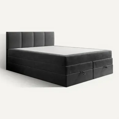 Lit Boxspring 200x200 Cm Prado Avec Rangement Et Matelas Ressorts Ensachés En Velours Gris Foncé Lit Boxspring 200x200 Cm Prado Avec Rangement Et Matelas Ressorts Ensachés En Velours Gris Foncé