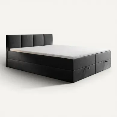 Lit Boxspring 200x200 Cm Royal Matelas Ressorts Intégrés, Rangement, Surmatelas, Velours Gris Foncé Lit Boxspring 200x200 Cm Royal Matelas Ressorts Intégrés, Rangement, Surmatelas, Velours Gris Foncé