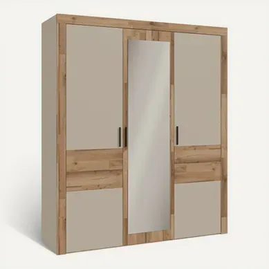 Armoire 3 portes battantes RICCIANO imitation chêne et grège Armoire 3 portes battantes RICCIANO imitation chêne et grège vue 3/4