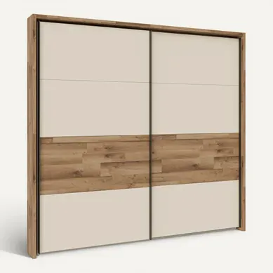 Armoire 2 portes coulissantes RICCIANO imitation chêne et grège vue 3/4