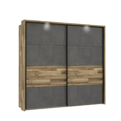Armoire 2 portes coulissantes L.231 cm RICCIANO imitation chêne béton gris vue 3/4