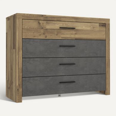 Commode 4 double tiroirs RICCIANO imitation chêne béton gris Commode 4 double tiroirs RICCIANO imitation chêne béton gris vue 3/4