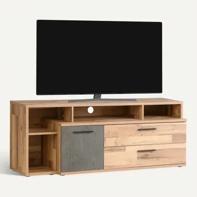 Meuble TV L.153cm GAIA Imitation bois et béton Meuble TV L.153cm GAIA Imitation bois et béton vue 3/4