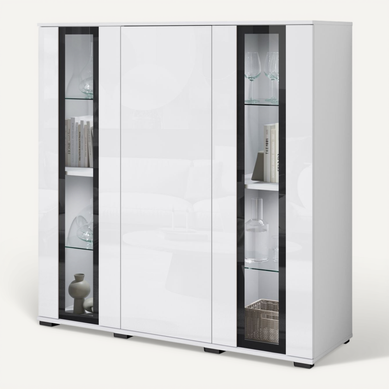 Highboard 120 Cm Vitrine Blanc Mat / Blanc Brillant Highboard 120 Cm Vitrine Blanc Mat / Blanc Brillant