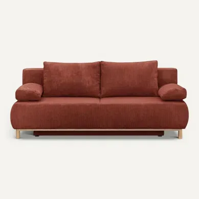 Canapé Convertible 3 Places Mika Velours Côtelé Terracotta Coffre