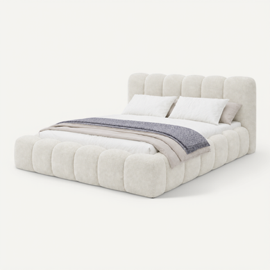 Bubble Lit Coffre Bouclé Crème 160x200 – Lit Design Luxe Avec Sommier Métal Rembourré