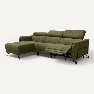 Canapé D'angle 4 Places Roden Avec Relax, Tissu Olive