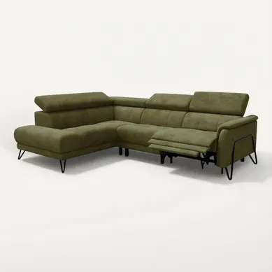 Canapé D'angle 5 Places Roden Avec Relax, Tissu Olive