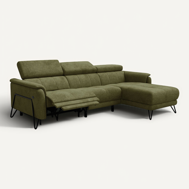 Canapé D'angle 4 Places Roden Avec Relax, Tissu Olive