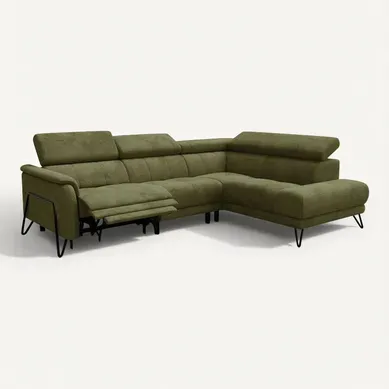 Canapé D'angle 5 Places Roden Avec Relax, Tissu Olive