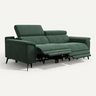 Canapé Relax 3 Places Fiero, Tissu Velours Vert