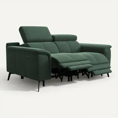 Canapé Relax 2 Places Fiero, Tissu Velours Vert
