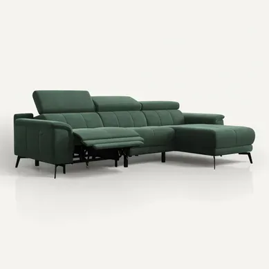 Canapé D'angle Relax 4 Places Droit Fiero, Tissu Velours Vert