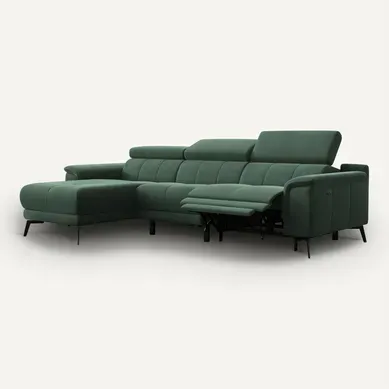 Canapé D'angle Relax 4 Places Gauche Fiero, Tissu Velours Vert