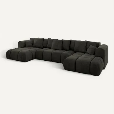Canapé D'angle Convertible Cloud-u-v1 405x185x90  Angle Panoramique En Velours - Noir