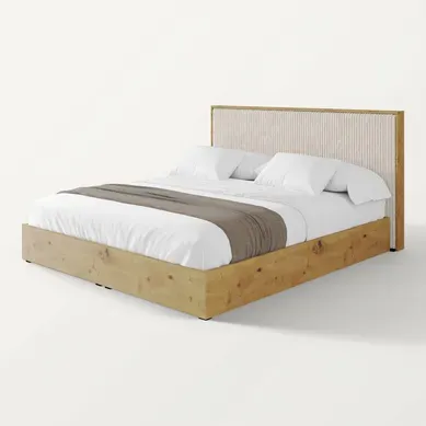 Lit Tapissé Avec Un Coffre De Rangement Tissu Côtelée - Enzo10 120x200 Crème