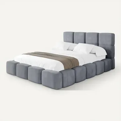 Lit Tapissé Avec Un Coffre De Rangement Et Tête De Lit Pet-friendly - Nata 120 x200 Gris