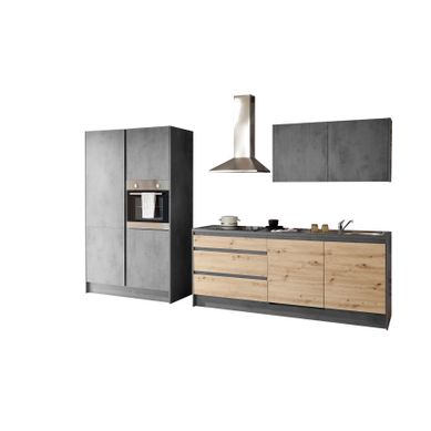 Ensemble cuisine TROJA chêne et gris anthracite Ensemble cuisine TROJA chêne et gris anthracite vue de profil