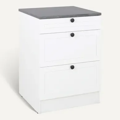 Bas 60cm 1tiroir 2casserolier ELSA blanc Bas 60cm 1tiroir 2casserolier ELSA blanc vue 3/4