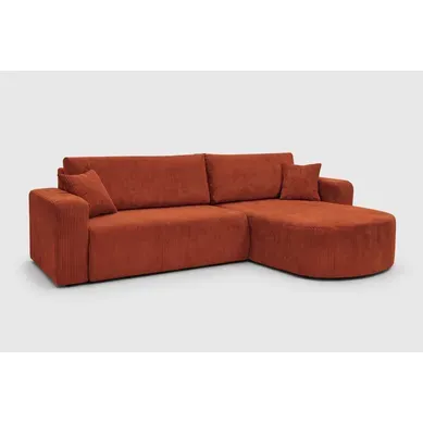 Canapé D'angle Réversible Convertible Avec Fonction De Couchage Velours Côtelé Cuivre Kimo Xl