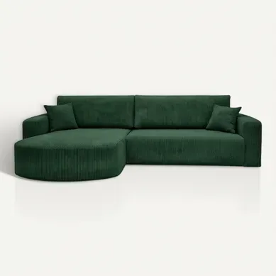 Canapé D’angle XL Réversible Et Convertible Boss Velours Côtelé Vert Bouteille Avec Coffre