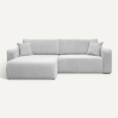 Canapé D’angle Réversible Giorgia L Convertible – Velours Côtelé Blanc, Fonction Couchage Canapé D’angle Réversible Giorgia L Convertible – Velours Côtelé Blanc, Fonction Couchage