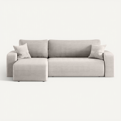 Canapé D’angle Réversible Pianioo L Convertible – Velours Côtelé Blanc, Fonction Couchage Canapé D’angle Réversible Pianioo L Convertible – Velours Côtelé Blanc, Fonction Couchage