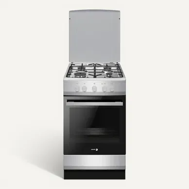 Cuisinière Gaz Pose Libre 74 L, 4 Foyers, Gris Et Noir
