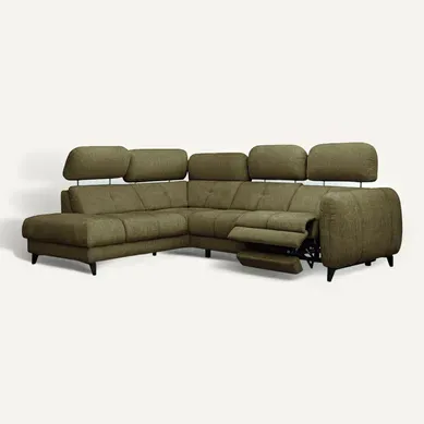 Sven Canapé D’angle 4 Places, 1 Relax, Appuie-tête Réglables, Olive