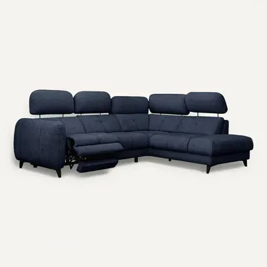 Sven Canapé D’angle 4 Places, 1 Relax, Appuie-tête Réglables, Bleu Marine Sven Canapé D’angle 4 Places, 1 Relax, Appuie-tête Réglables, Bleu Marine
