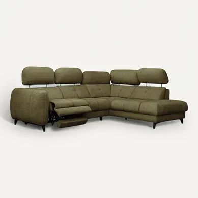 Sven Canapé D’angle 4 Places, 1 Relax, Appuie-tête Réglables, Olive