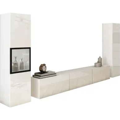 Meuble Mural Brela Iii Blanc/blanc Brillant, Ensemble De 3 Pièces
