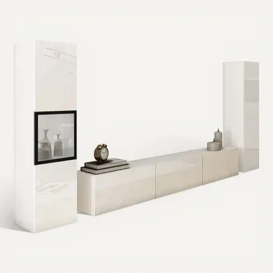 Meuble Mural Brela Iii Blanc/blanc Brillant Avec éclairage, Ensemble De 3 Pièces