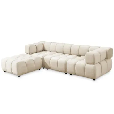 Canapé D'angle Réversible Capitonné Velours Beige Tondo