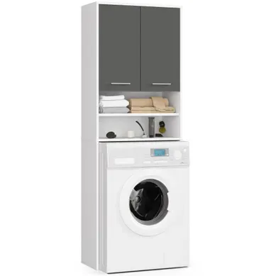 Meuble Pour Machine à Laver Blanche 64 Cm 2 Portes Façade Gris Graphite 4 Étagères 64x30x180 Cm Meuble Pour Machine à Laver Blanche 64 Cm 2 Portes Façade Gris Graphite 4 Étagères 64x30x180 Cm