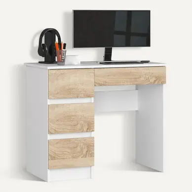 Bureau D'ordinateur Gauche A7 Blanc 90 Cm 4 Tiroirs Façade Chêne Sonoma 90x50x77 Cm