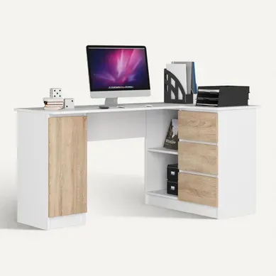Grand Bureau D'angle Akord Droit B20 Blanc 155 Cm 1 Porte 3 Tiroirs Façade Chêne Sonoma Grand Bureau D'angle Akord Droit B20 Blanc 155 Cm 1 Porte 3 Tiroirs Façade Chêne Sonoma