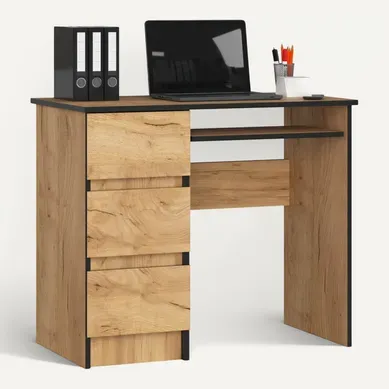 Bureau D'ordinateur Gauche A6 Chêne Craft 90 Cm 3 Tiroirs Façade Chêne Craft 1 Étagère 90x50x77