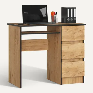 Bureau D'ordinateur Droit A6 Chêne Craft 90 Cm 3 Tiroirs Façade Chêne Craft 1 Étagère 90x50x77
