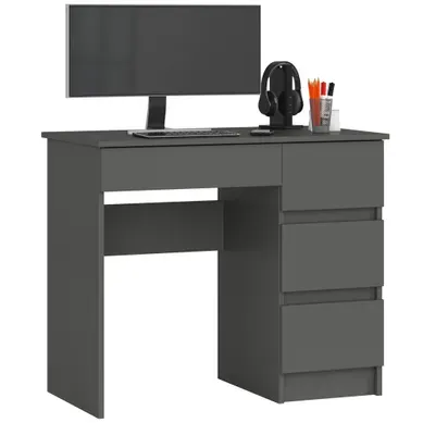 Bureau D'ordinateur Akord Droit A7 Gris Graphite 90 Cm 4 Tiroirs Façade Gris Graphite 90x50x77 Cm
