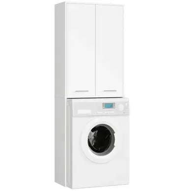 Meuble Pour Machine à Laver Blanche 64 Cm 2 Portes Façade Blanche 4 Étagères 64x30x180 Cm Meuble Pour Machine à Laver Blanche 64 Cm 2 Portes Façade Blanche 4 Étagères 64x30x180 Cm