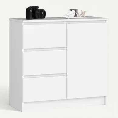 Commode Jerry Blanche 80 Cm 1 Porte 3 Tiroirs Façade Blanche 2 étagères 80x35x77 Cm Commode Jerry Blanche 80 Cm 1 Porte 3 Tiroirs Façade Blanche 2 étagères 80x35x77 Cm
