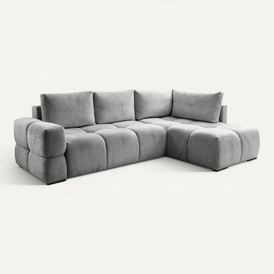 Canapé d'angle convertible FLOCCA tissu gris vue 3/4
