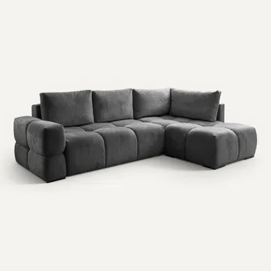 Canapé d'angle convertible FLOCCA tissu anthracite vue 3/4