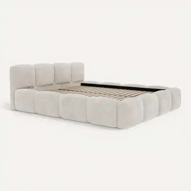 Lit coffre 140x190 cm effet bubble velours beige SAVELA Lit coffre 140x190 cm effet bubble velours beige SAVELA vue 3/4