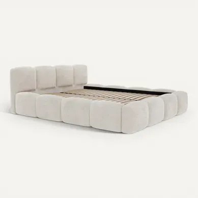 Lit coffre 180x200 cm effet bubble velours beige SAVELA vue 3/4
