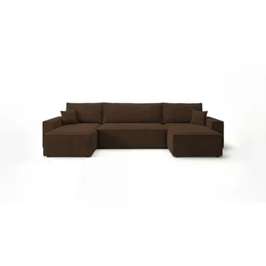Canapé D'angle California Mini En U Marron Velours Côtelé Poso 6 Fonction Couchage Coffre À Literie