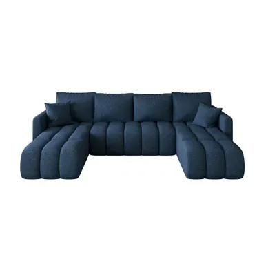 Canapé D'angle Garda En U Bleu Foncé Tricot Aragon 79 Fonction Couchage Coffre À Literie