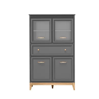 Vitrine Tuluza 5, 92 Cm, 4 Portes, 1 Tiroir, Avec éclairage LED, Gris Diamant / Pieds En Chêne Vitrine Tuluza 5, 92 Cm, 4 Portes, 1 Tiroir, Avec éclairage LED, Gris Diamant / Pieds En Chêne