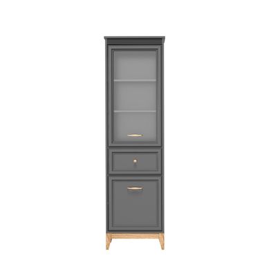 Vitrine Haute Tuluza 6, 55 Cm, 2 Portes, 1 Tiroir, Gris Diamant / Pieds En Chêne Vitrine Haute Tuluza 6, 55 Cm, 2 Portes, 1 Tiroir, Gris Diamant / Pieds En Chêne
